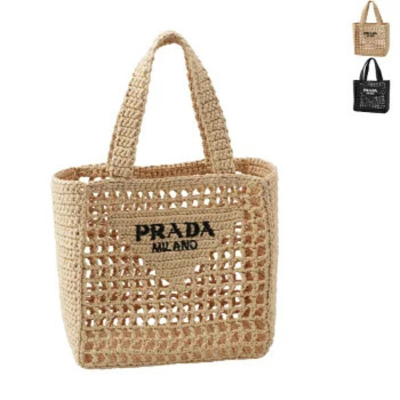 Prada Handbags - Prada Raffia Tote Bag Triangle Logo Straw